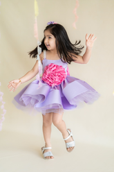 Lavender satin dress with pearl strap